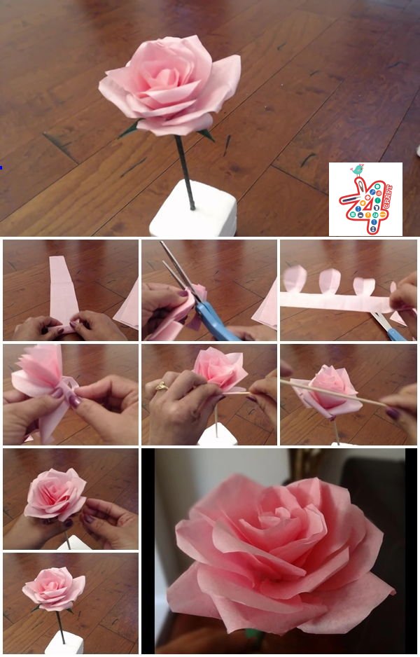 How-to-Make-Tissue-Paper-Rose-Flower-k4craft DIY Paper Flower Step by step making tutorials